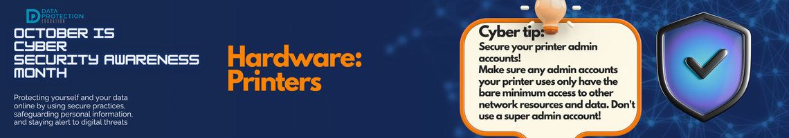 "A graphic announcing 'October is Cyber Security Awareness Month,' with text explaining the importance of creating a cyber emergency contact list in preparation for a cyber attack. It also includes a 'Cyber tip' to assess passwords, turn on MFA, and review critical accounts, especially email. A shield icon with a checkmark and a lightbulb icon are visible."