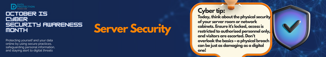 "A graphic announcing 'October is Cyber Security Awareness Month,' with text explaining the importance of creating a cyber emergency contact list in preparation for a cyber attack. It also includes a 'Cyber tip' to assess passwords, turn on MFA, and review critical accounts, especially email. A shield icon with a checkmark and a lightbulb icon are visible."