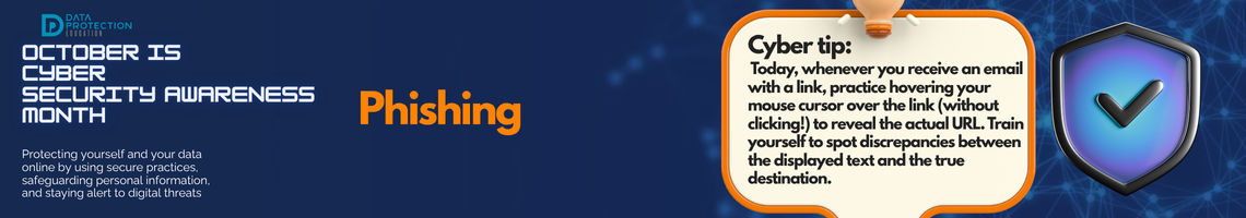 "A graphic announcing 'October is Cyber Security Awareness Month,' with text explaining the importance of creating a cyber emergency contact list in preparation for a cyber attack. It also includes a 'Cyber tip' to assess passwords, turn on MFA, and review critical accounts, especially email. A shield icon with a checkmark and a lightbulb icon are visible."