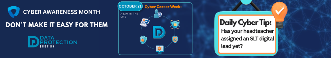 National Cyber Security Career Week banner with "October" theme, highlighting cyber roles in schools.