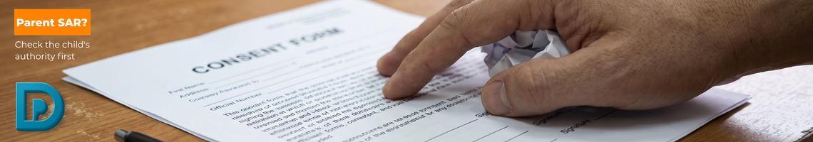 Illustration emphasizing checking a child's authority first when handling Subject Access Requests for pupil records.