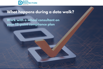 Consultant and school data protection lead discussing compliance during a "making the rounds" audit.