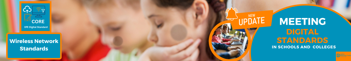 Graphic illustrating DfE Wireless Networks and Digital Standards, emphasizing Wi-Fi 7 and